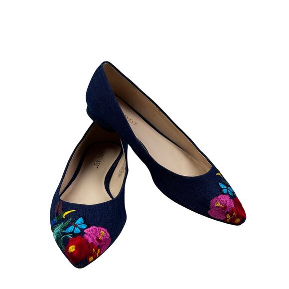 Nine West Shoes - Nine West Obedience Denim Floral Embroidered Pointed Toe Flats Women's Size 6.5